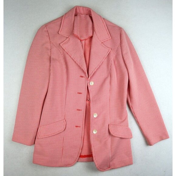 VINTAGE 1970s RED & WHITE HOUNDSTOOTH  BLAZER JACKET - BODIN KNITS - SIZE S/M - Picture 3 of 8